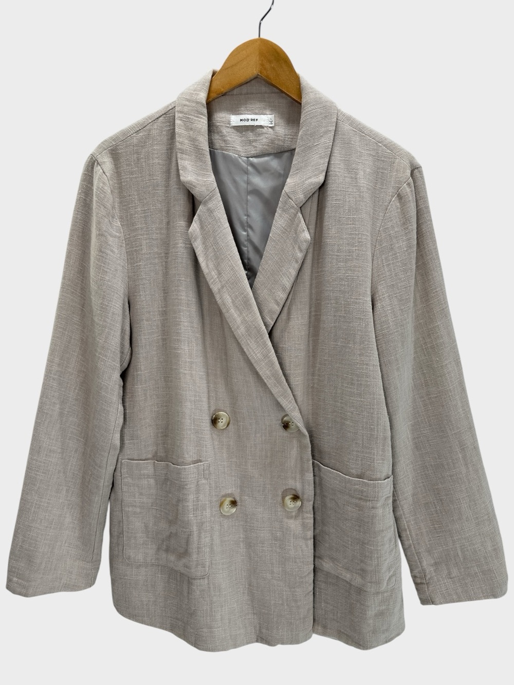 Mod Ref Linen Double Breasted Blazer‎ Jacket Neutral Minimalist Workwear Large